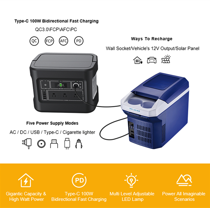 1000W endurhlaðanleg sólarrafall fyrir farsímahleðslu