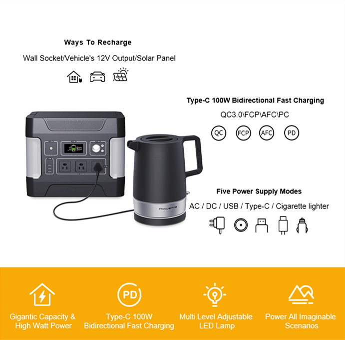 1000W Deep Cycle Portable Power Station For Charging