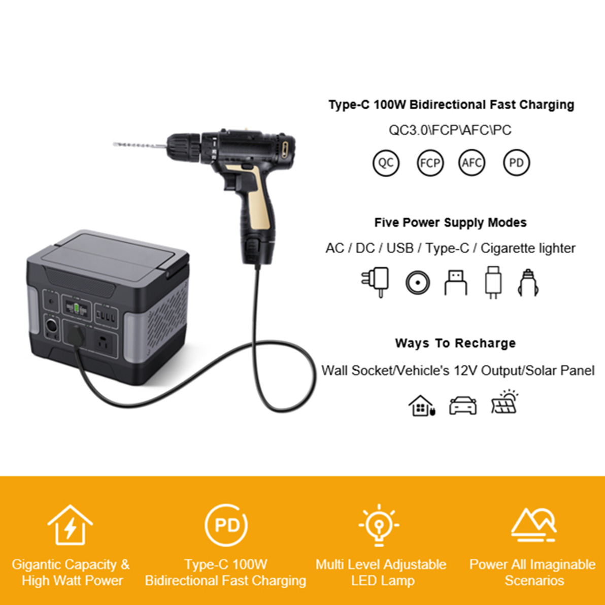 400W orkugeymsla neyðarsólarrafall fyrir hleðslu